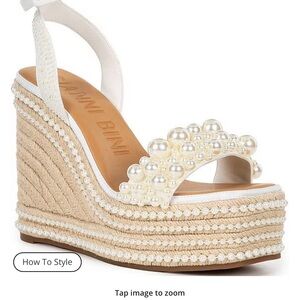 Gianni Bini Cream Pearl Embellished Wedges